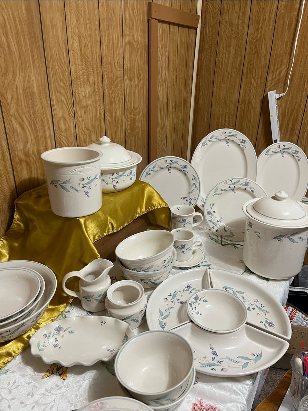 White Floral Ceramic Dinnerware Set - White with Blue & Green Floral Accents